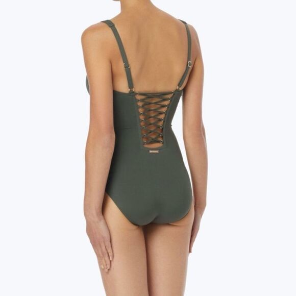 MICHAEL Michael Kors Lace Up Back One Piece Swimsuit 8 - Picture 1 of 7